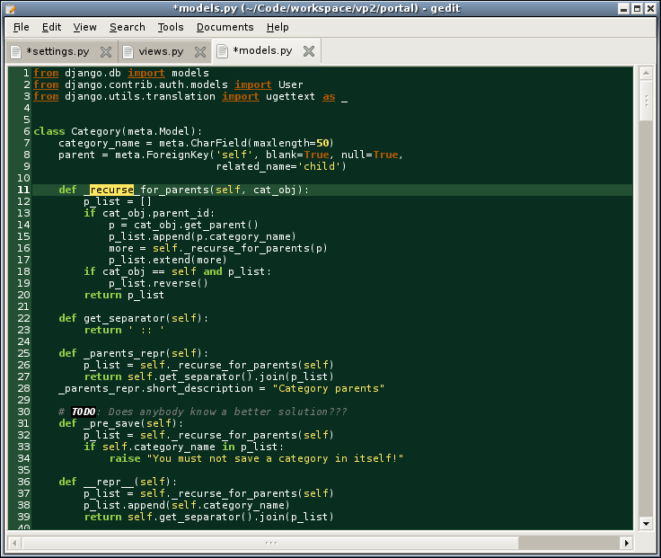 screenshot of gedit and django scheme screenshot of gedit and django scheme